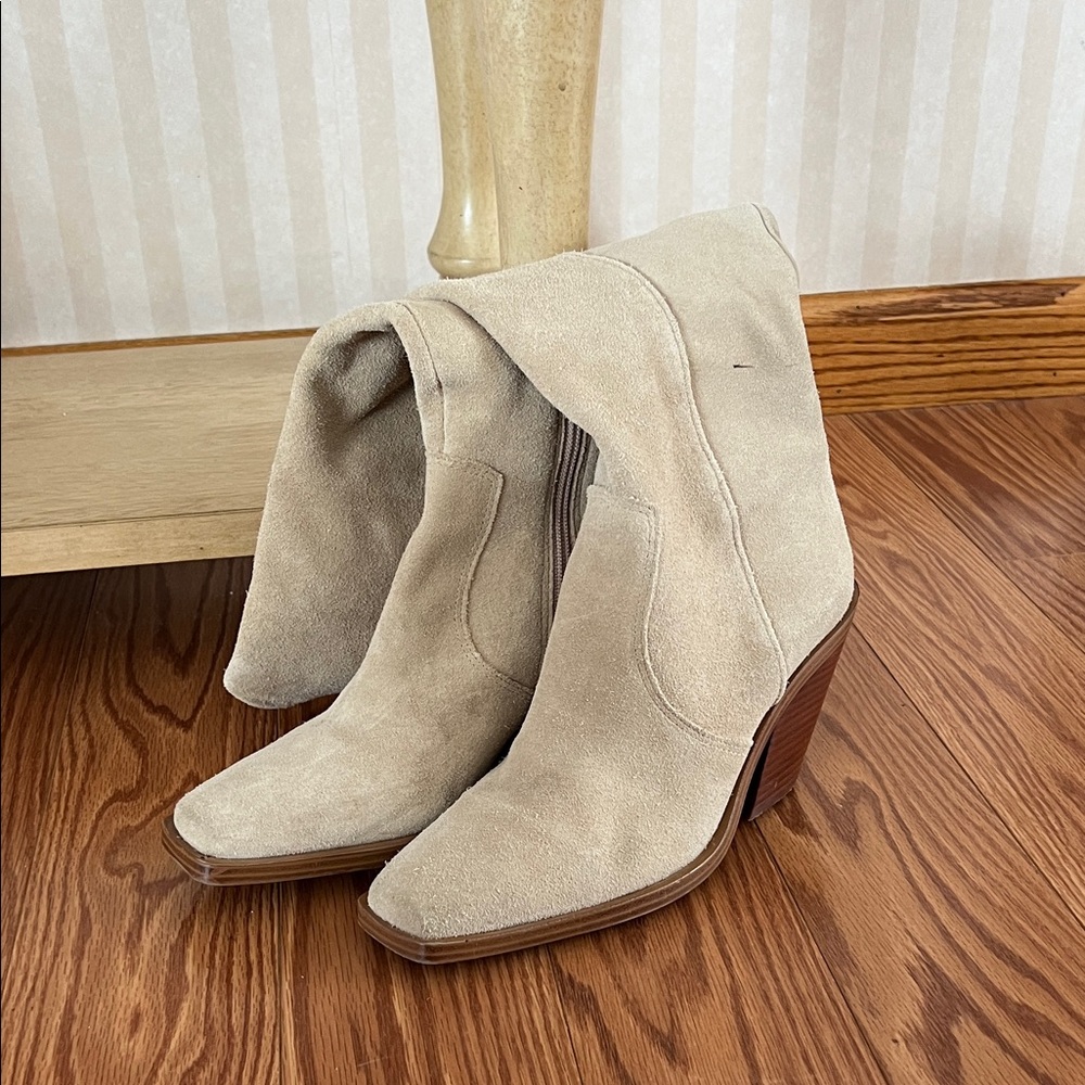 Vince Camuto Cream Suede Heeled Boots